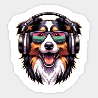 Nederlandse Kooikerhondje as Smiling DJ with Headphones and Sunglasses Sticker